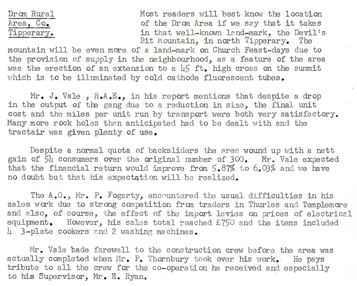 A scanned page from the ESB REO magazine about the Drom Rural Area