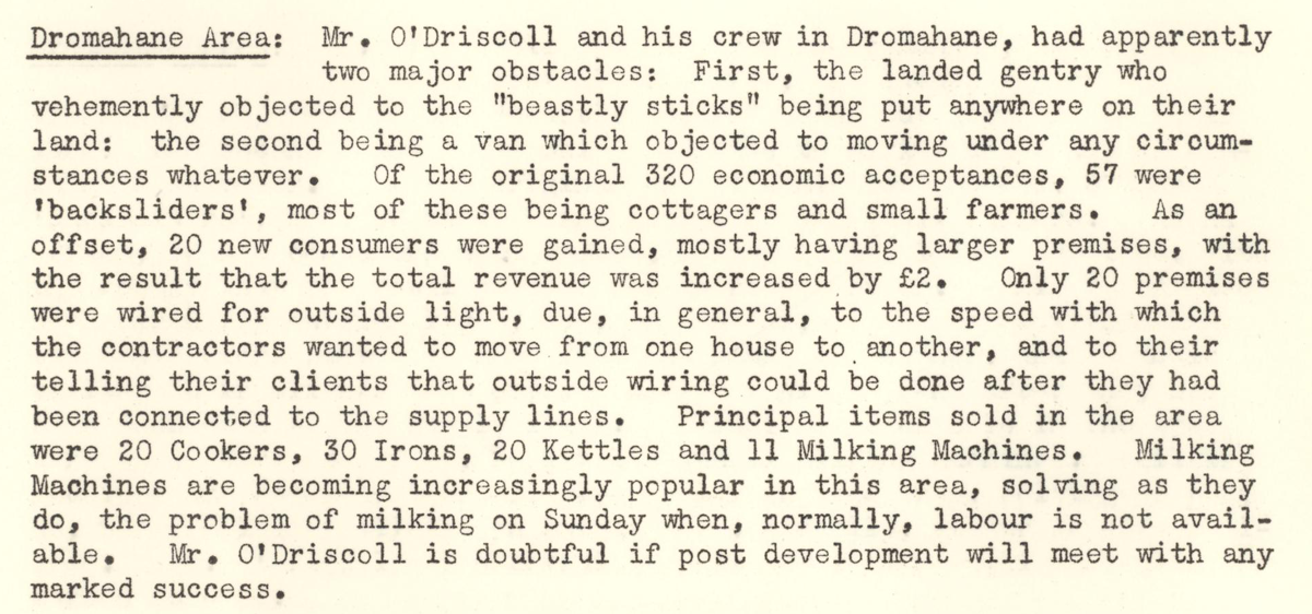 A scanned page from the ESB REO magazine about the Dromahane  Rural Area.