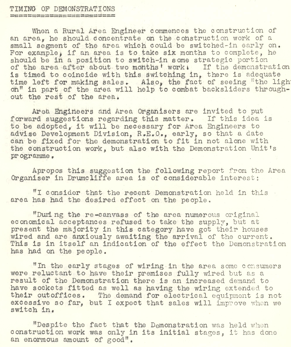 A scanned page from the ESB REO magazine about the Drumcliffe Rural Area.