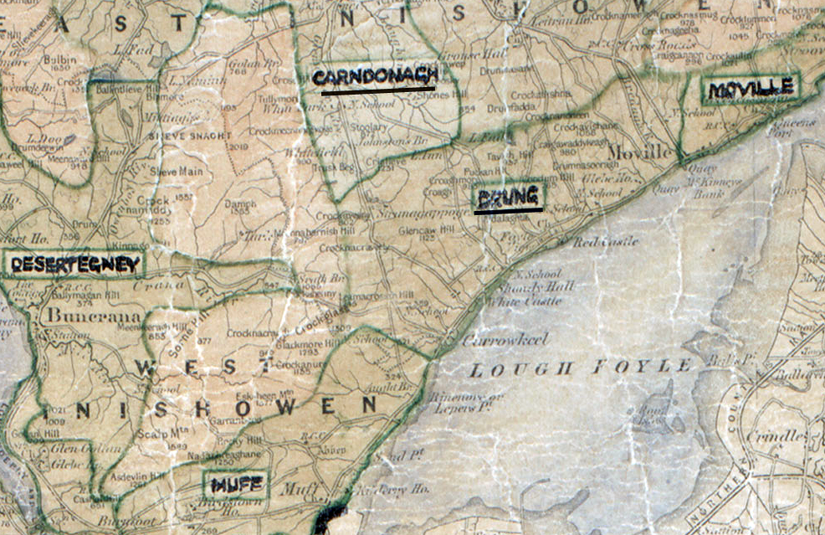 A scanned, worn historical map from the 1940s of the  rural electrification area around Drung. A  hand‑drawn boundary outlines the region.