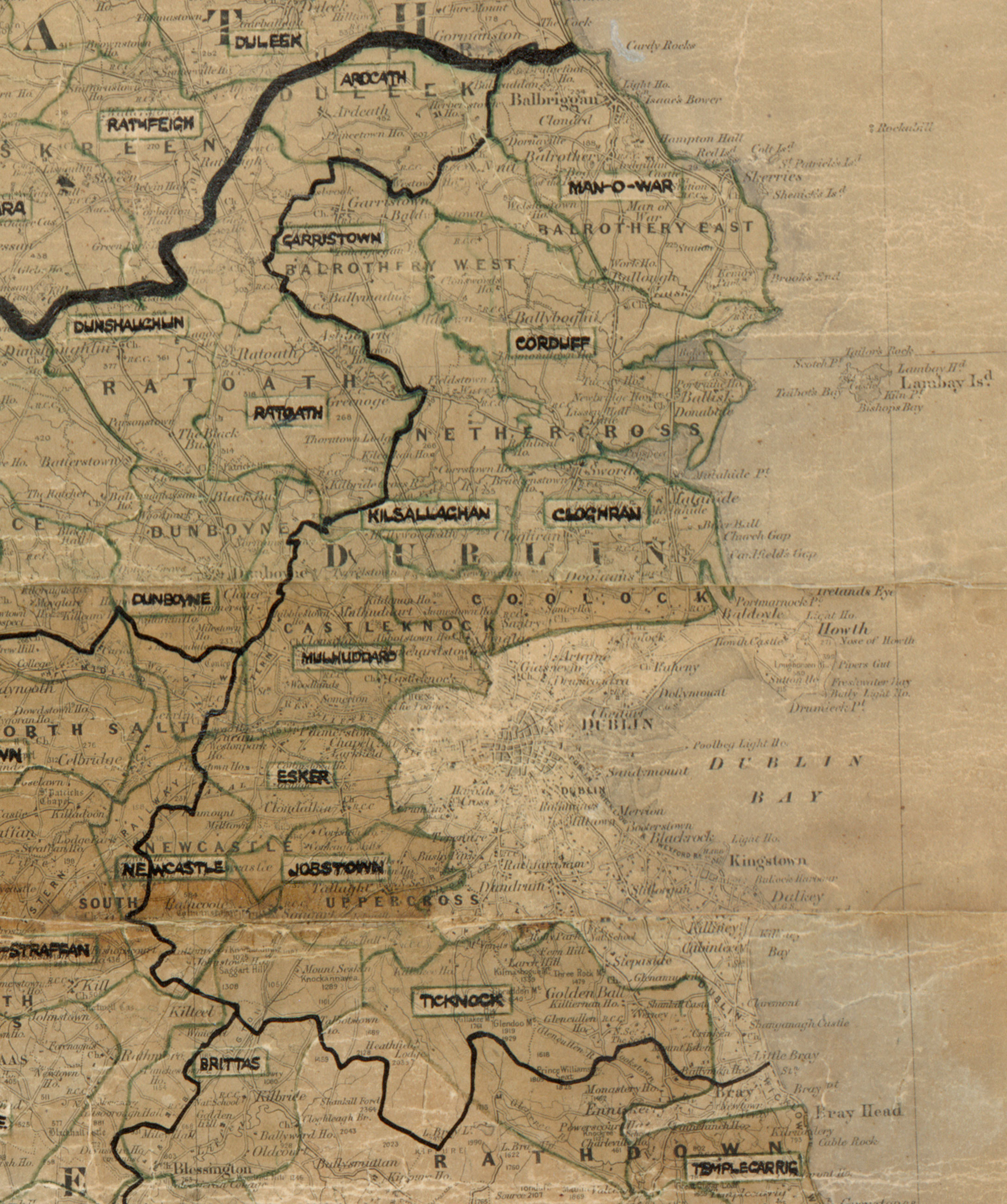 Map showing rural electrification area boundaries in County Dublin.