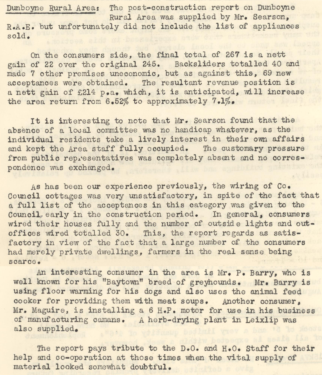 A scanned page from the ESB REO magazine about the Dunboyne Rural Area.