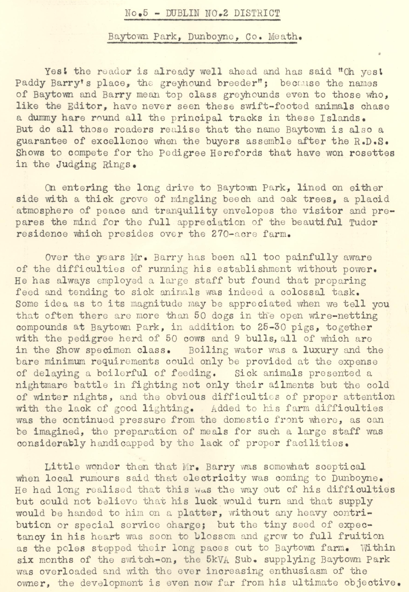 A scanned page from the ESB REO magazine about the Dunboyne Rural Area.