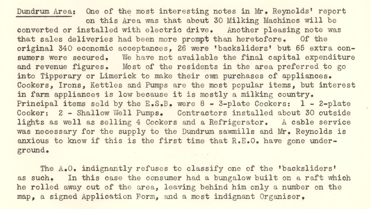 A scanned page from the ESB REO magazine about the Dundrum Rural Area
