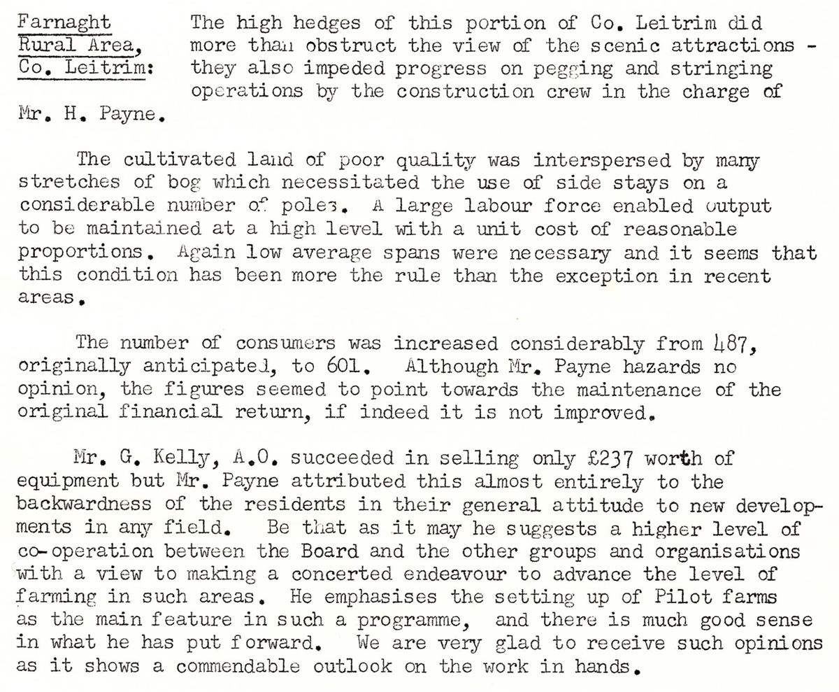 A scanned page from the ESB REO magazine about the Farnaght Rural Area
