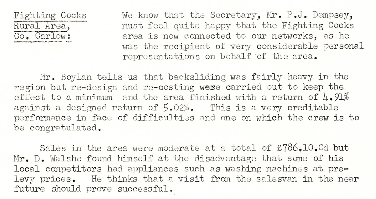 A scanned page from the ESB REO magazine about the Fighting Cocks Rural Area