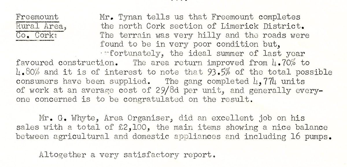 A scanned page from the ESB REO magazine about the Freemount Rural Area.