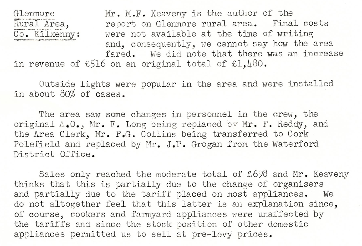 A scanned page from the ESB REO magazine about the Glenmore Rural Area
