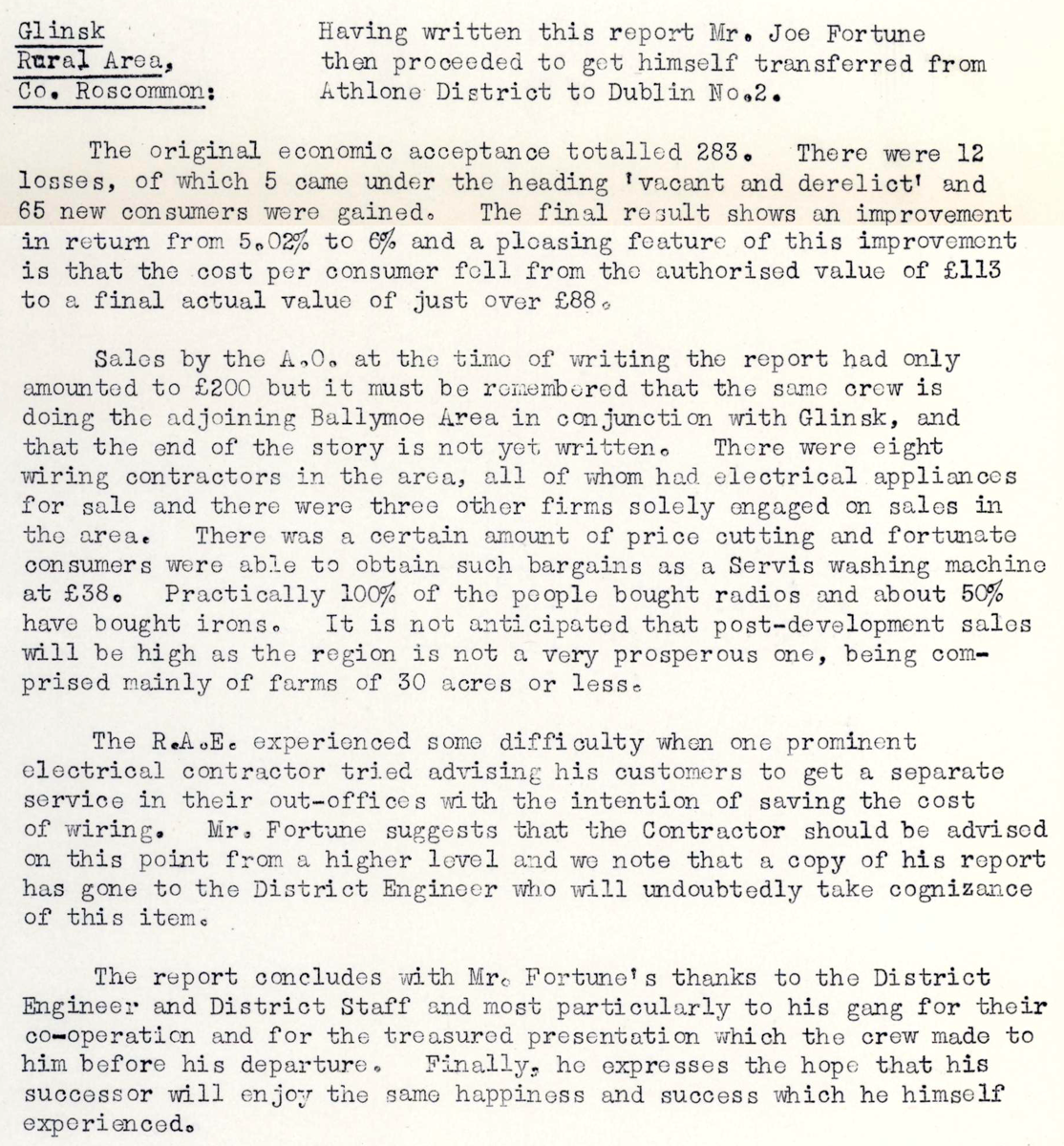 A scanned page from the ESB REO magazine about the Glinsk Rural Area.