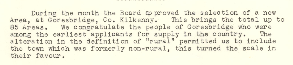 A scanned page from the ESB REO magazine about the Goresbridge Rural Area