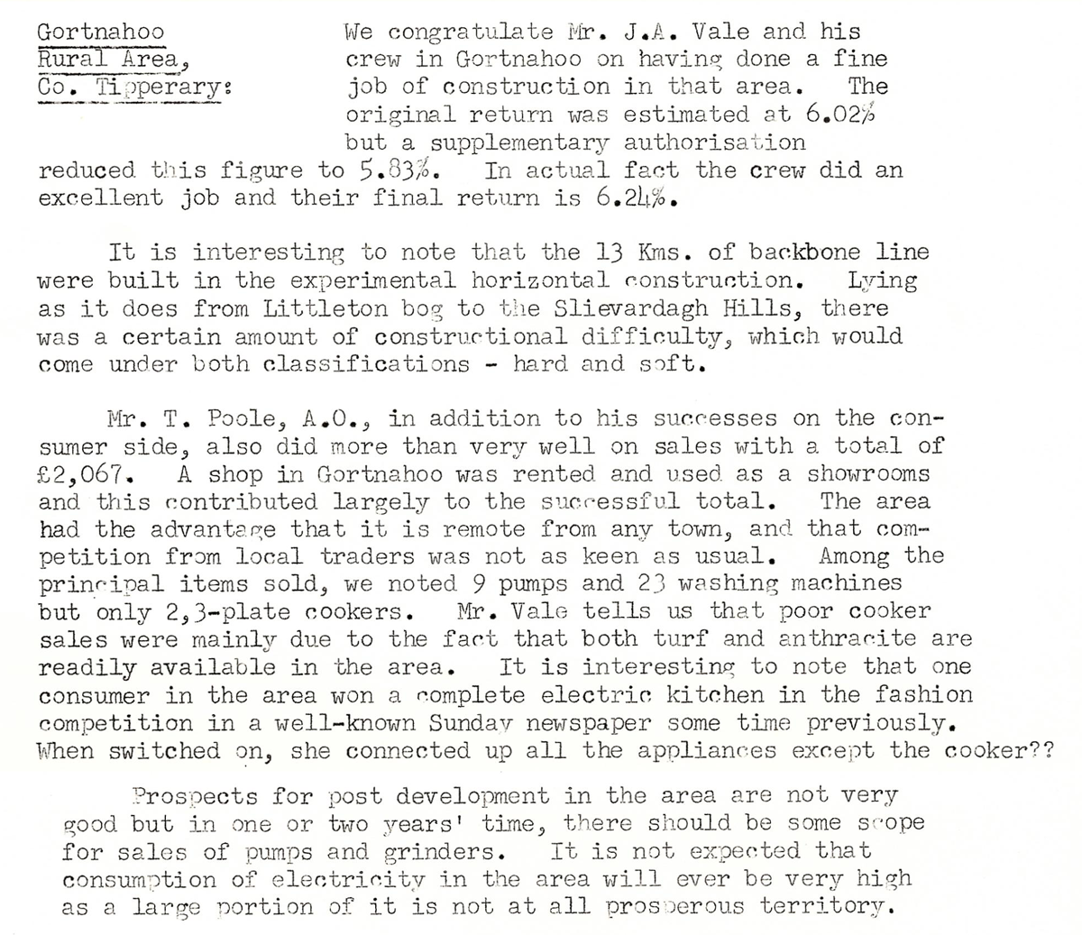 A scanned page from the ESB REO magazine about the Gortnahoo Rural Area