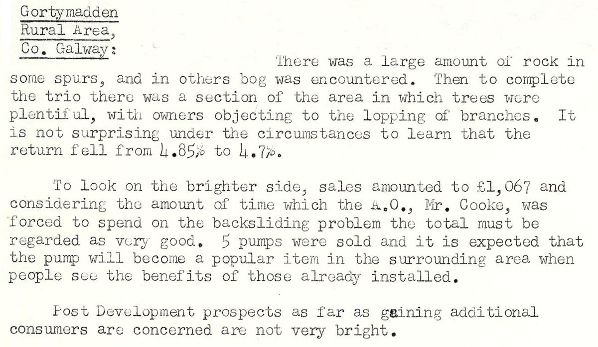 A scanned page from the ESB REO magazine about the Gortymadden Rural Area.