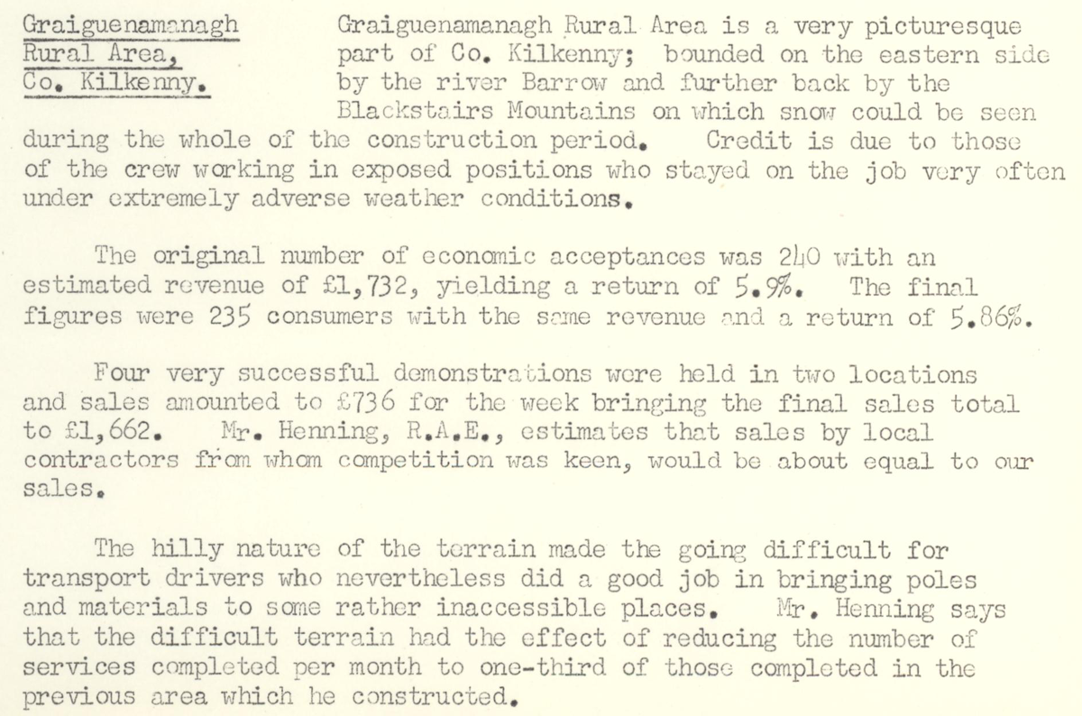 A scanned page from the ESB REO magazine about the Graiguenamanagh Rural Area