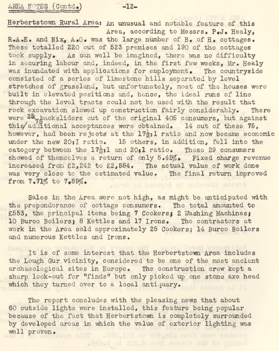 A scanned page from the ESB REO magazine about the Herbertstown Rural Area