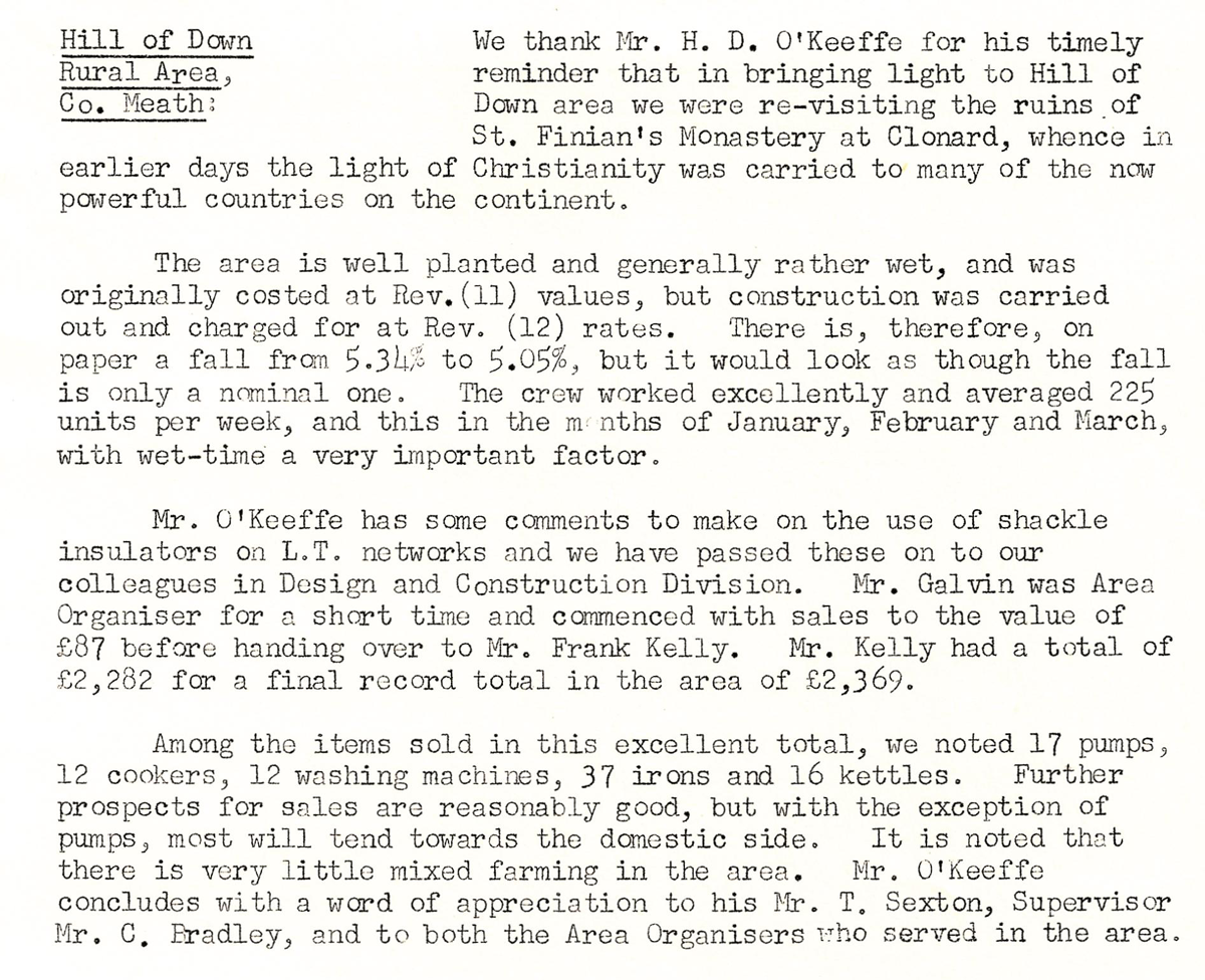 A scanned page from the ESB REO magazine about the Hill of down Rural Area