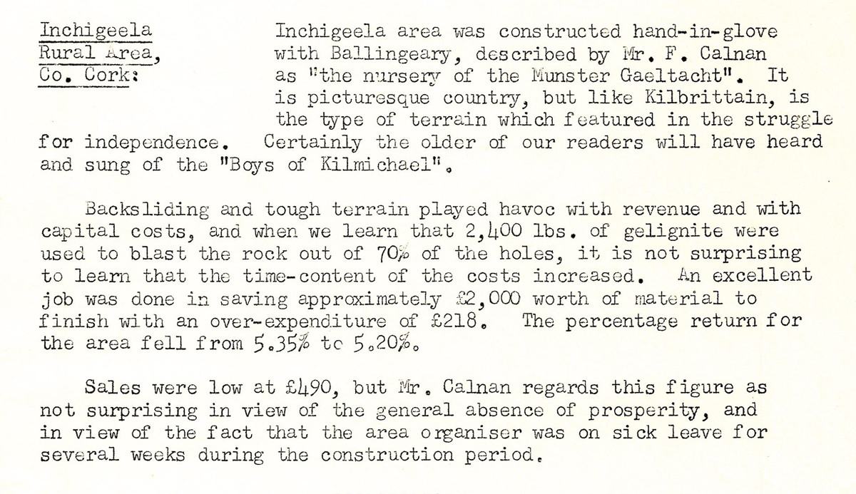 A scanned page from the ESB REO magazine about the Inchigeela Rural Area.