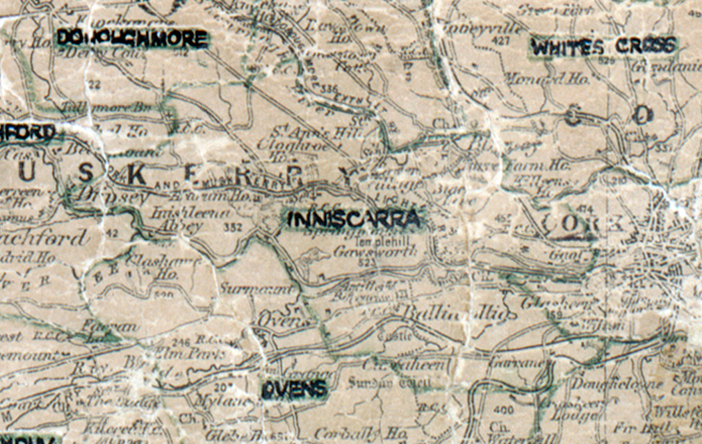 Map extract showing rural electrification areas in County Cork, including Whites Cross, Inniscarra and Ovens.