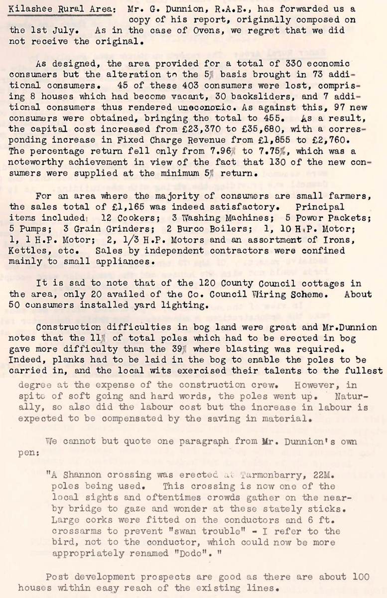 A scanned page from the ESB REO magazine about the Kilashee Rural Area