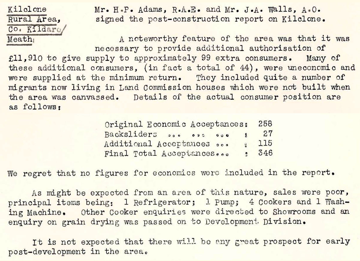 A scanned page from the ESB REO magazine about the Kilclone Rural Area.