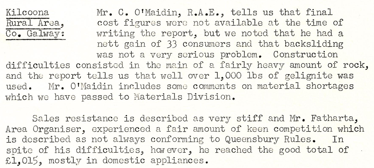 A scanned page from the ESB REO magazine about the Kilcoona Rural Area