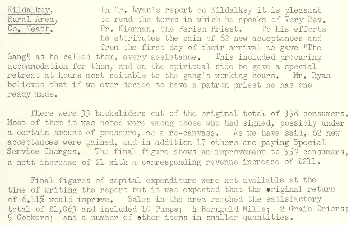 A scanned page from the ESB REO magazine about the Kildalkey Rural Area.