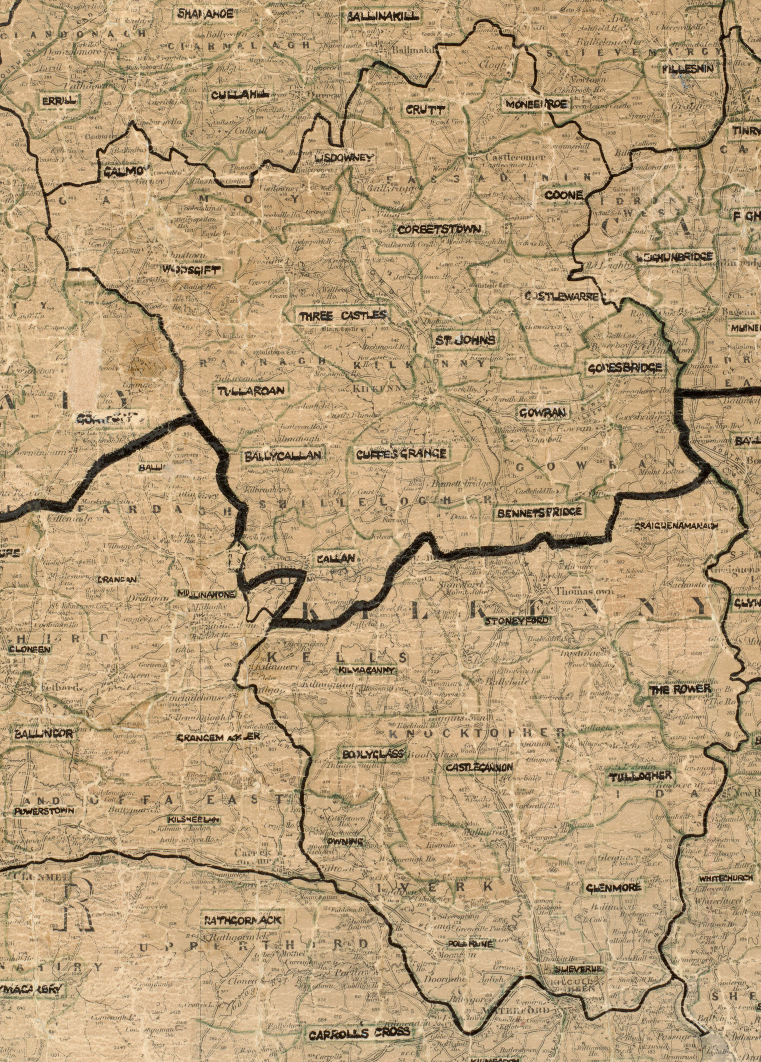 Map showing rural electrification area boundaries across County Kilkenny.