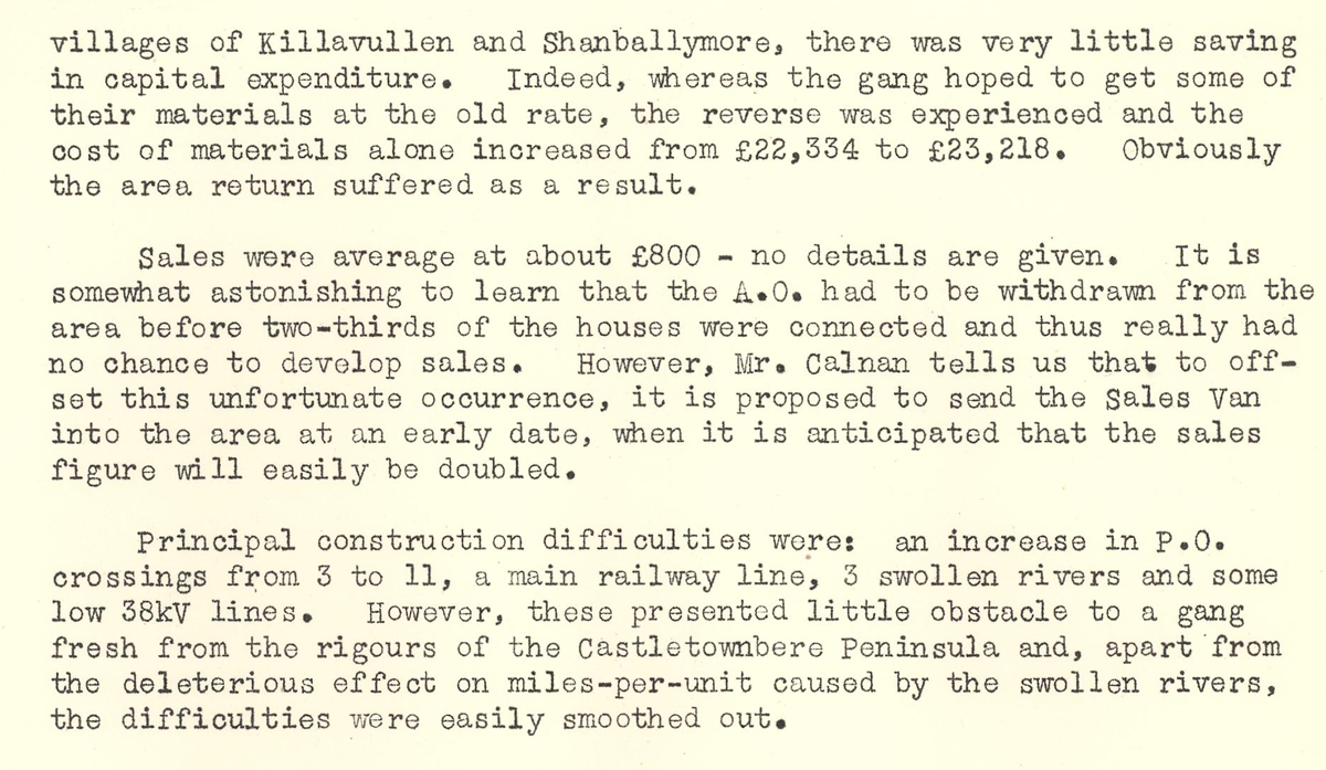 A scanned page from the ESB REO magazine about the Killavullen Rural Area.