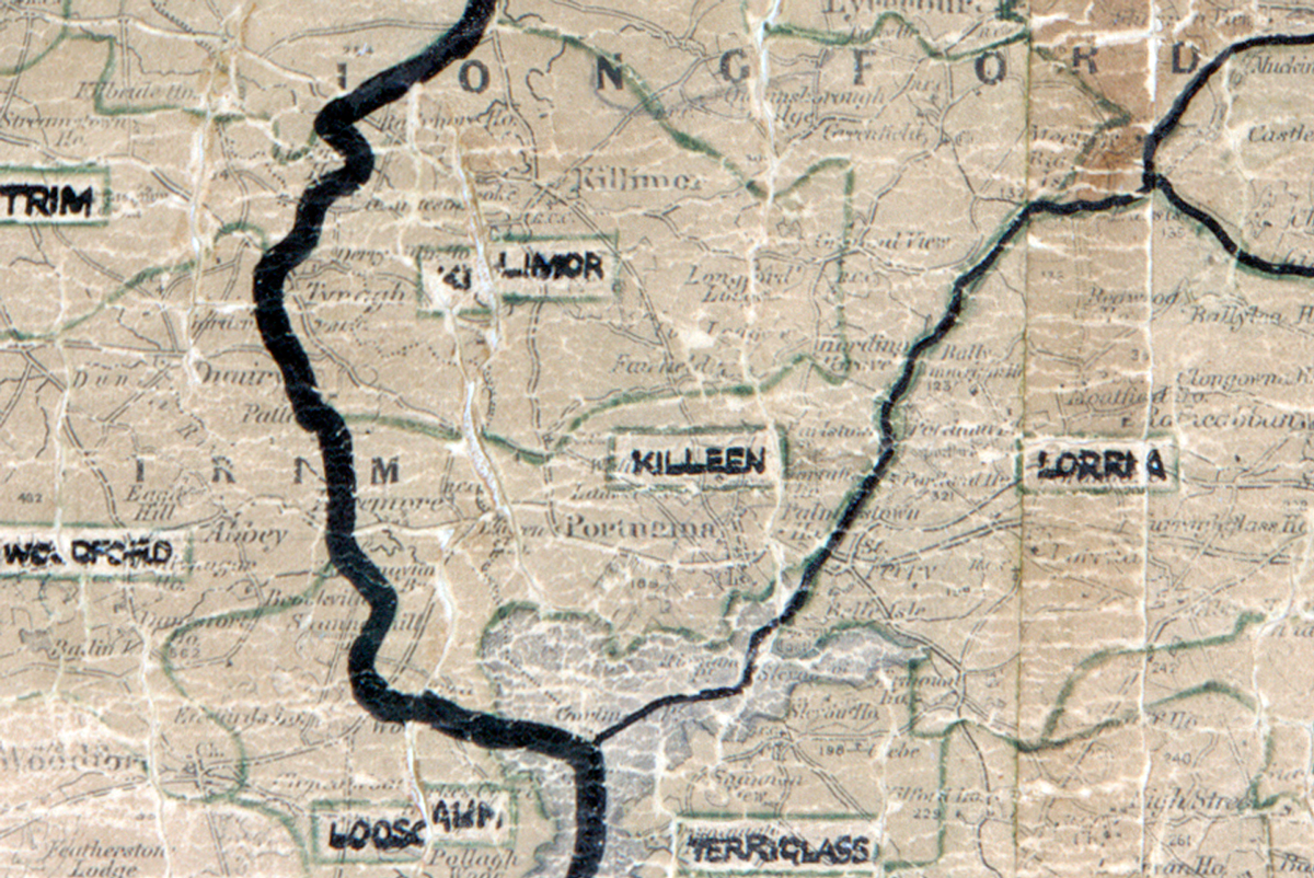 A scanned, worn historical map from the 1940s of the  rural electrification area around Kileen/Portumna.