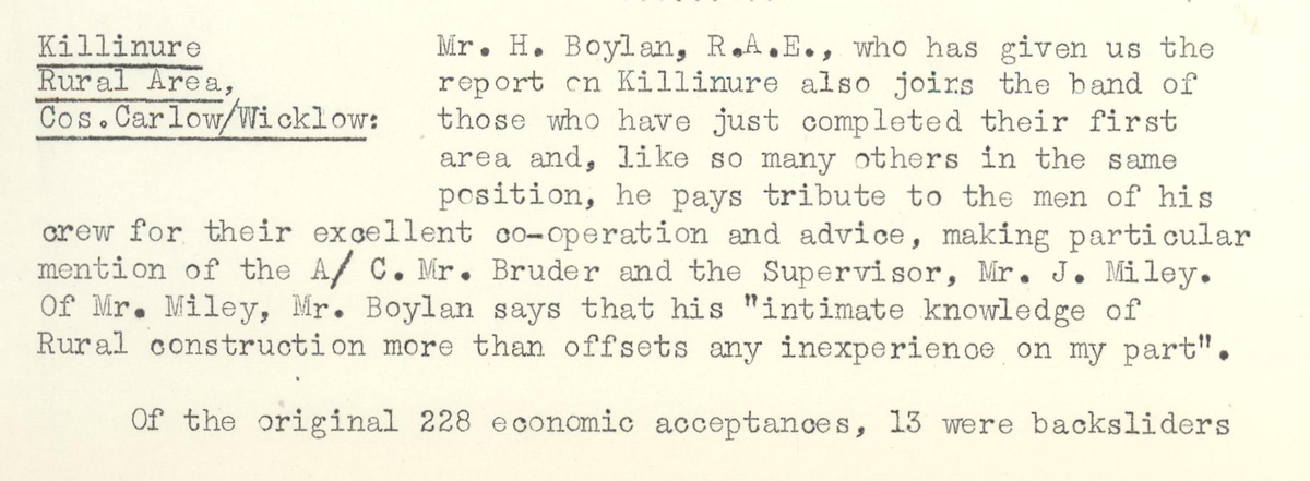 A scanned page from the ESB REO magazine about the Killinure Rural Area