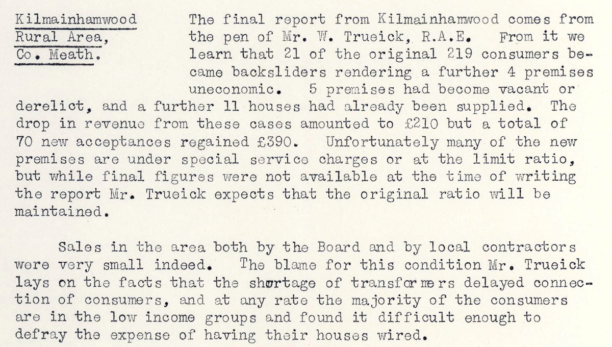 A scanned page from the ESB REO magazine about the Kilmainhamwood Rural Area.