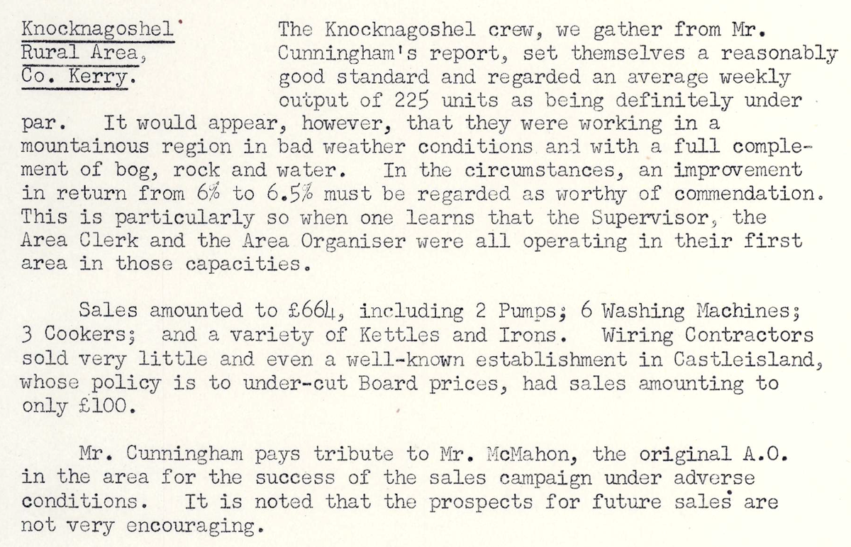 A scanned page from the ESB REO magazine about the Knocknagoshel Rural Area.