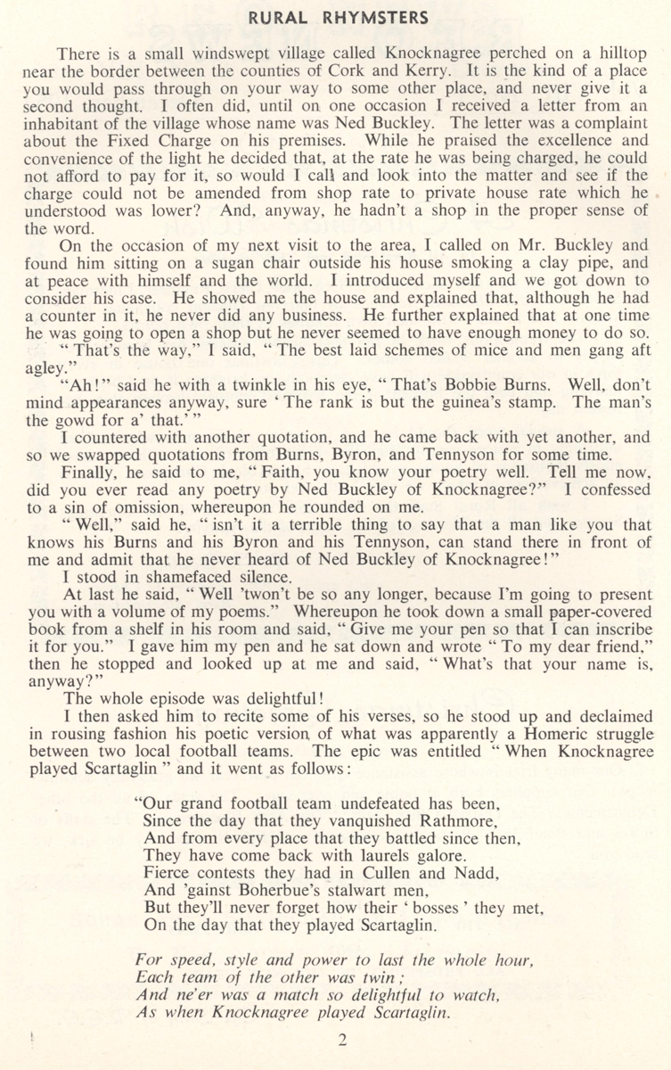 A scanned page from the ESB REO magazine about the Knocknagree Rural Area.