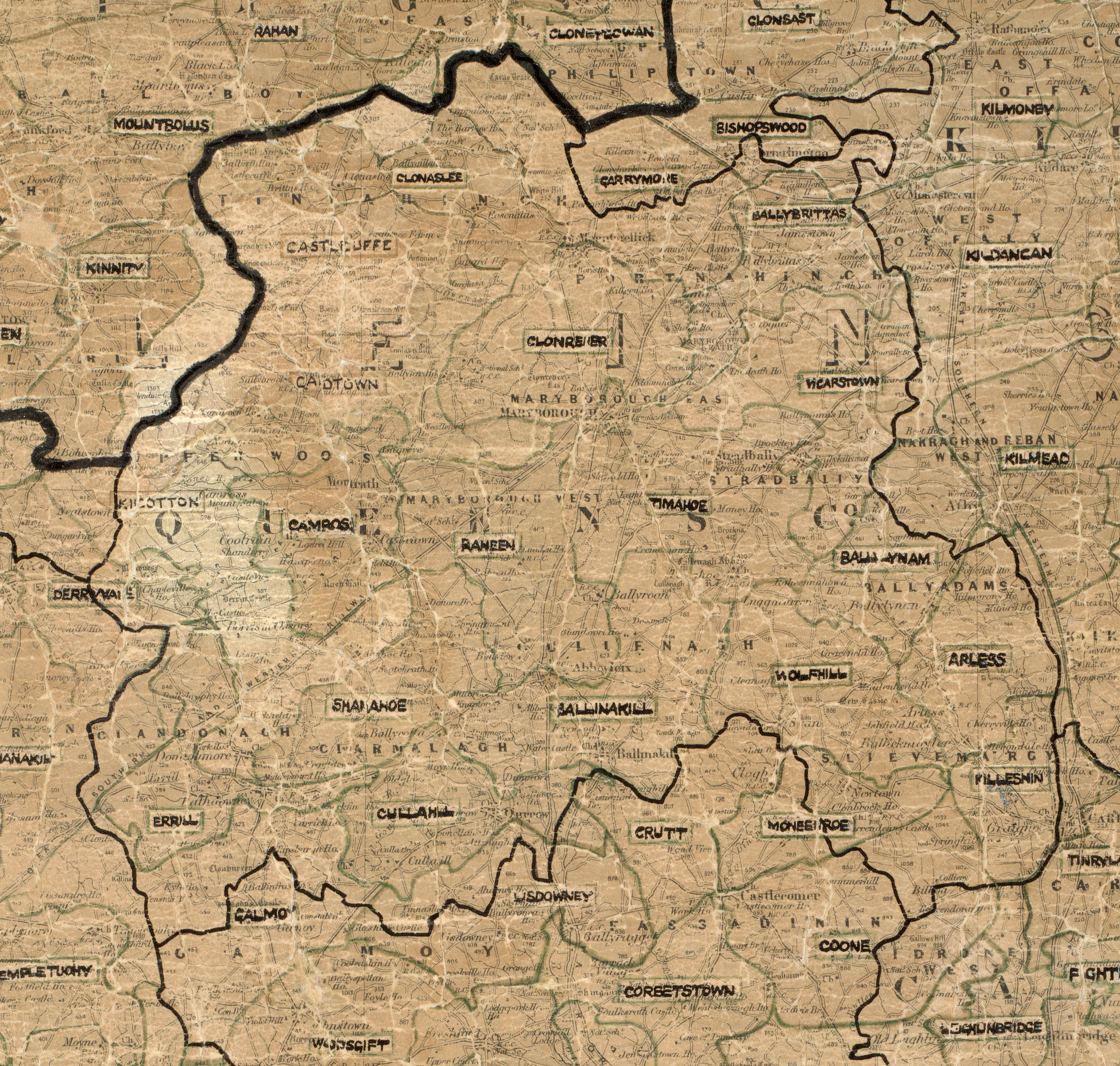 Map showing rural electrification area boundaries across County Laois.