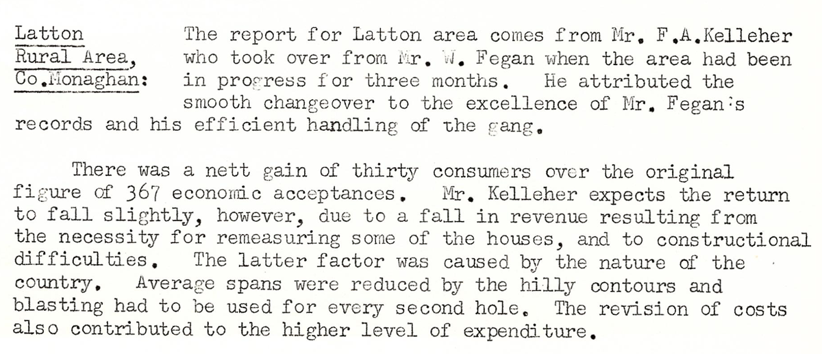 A scanned page from the ESB REO magazine about the Latton Rural Area
