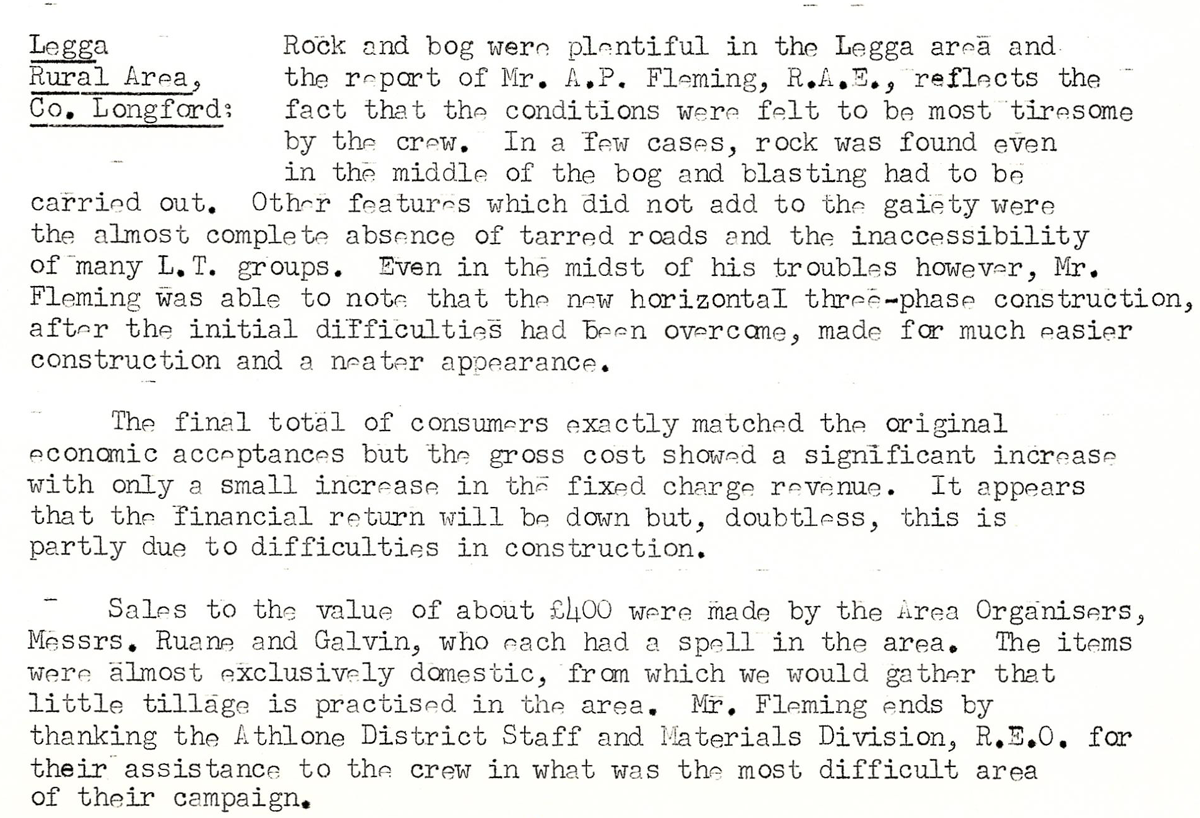 A scanned page from the ESB REO magazine about the Legga Rural Area
