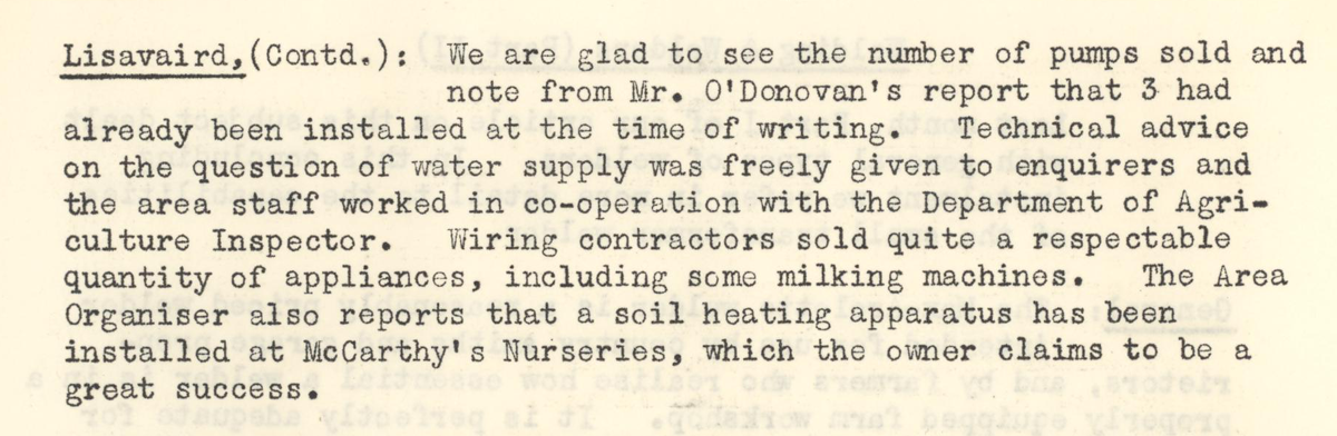 A scanned page from the ESB REO magazine about the Lisavaird Rural Area.