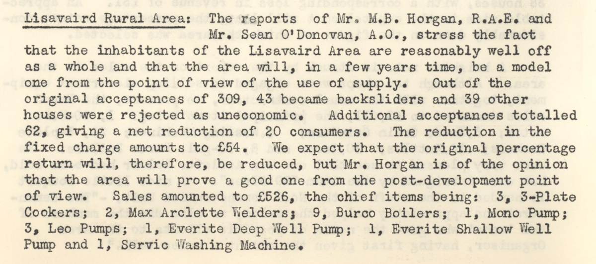 A scanned page from the ESB REO magazine about the Lisavaird Rural Area.