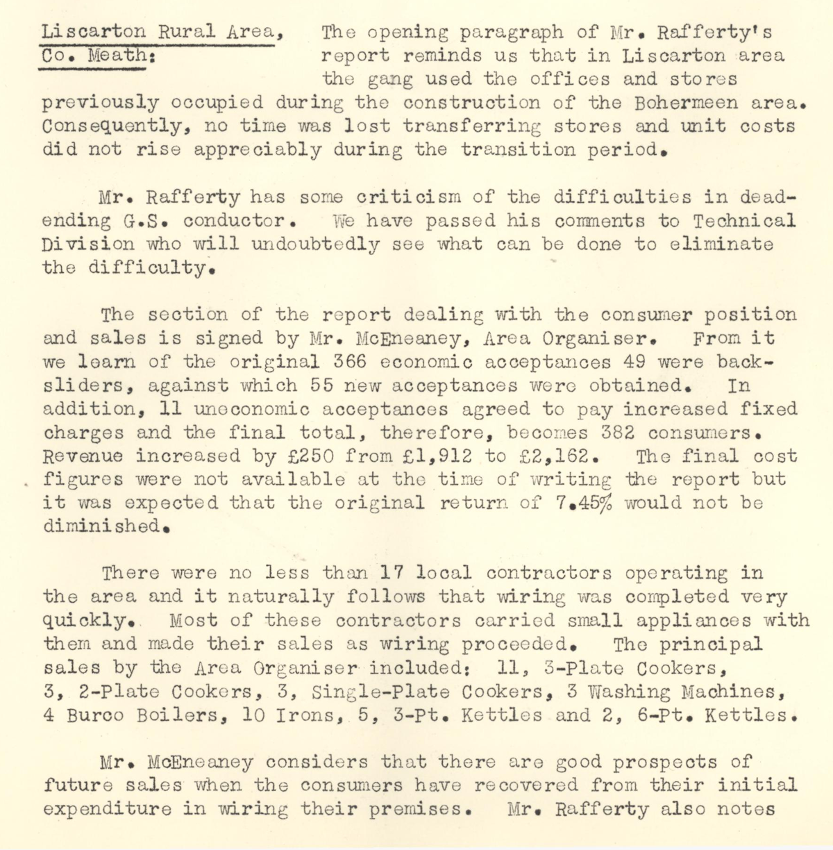 A scanned page from the ESB REO magazine about the Liscarton Rural Area.