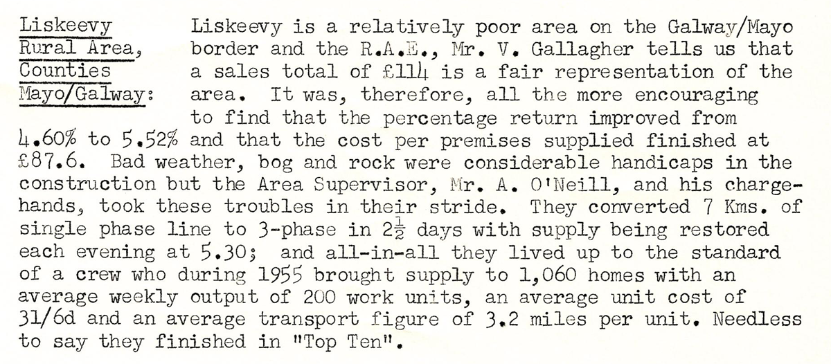 A scanned page from the ESB REO magazine about the Liskeevy Rural Area