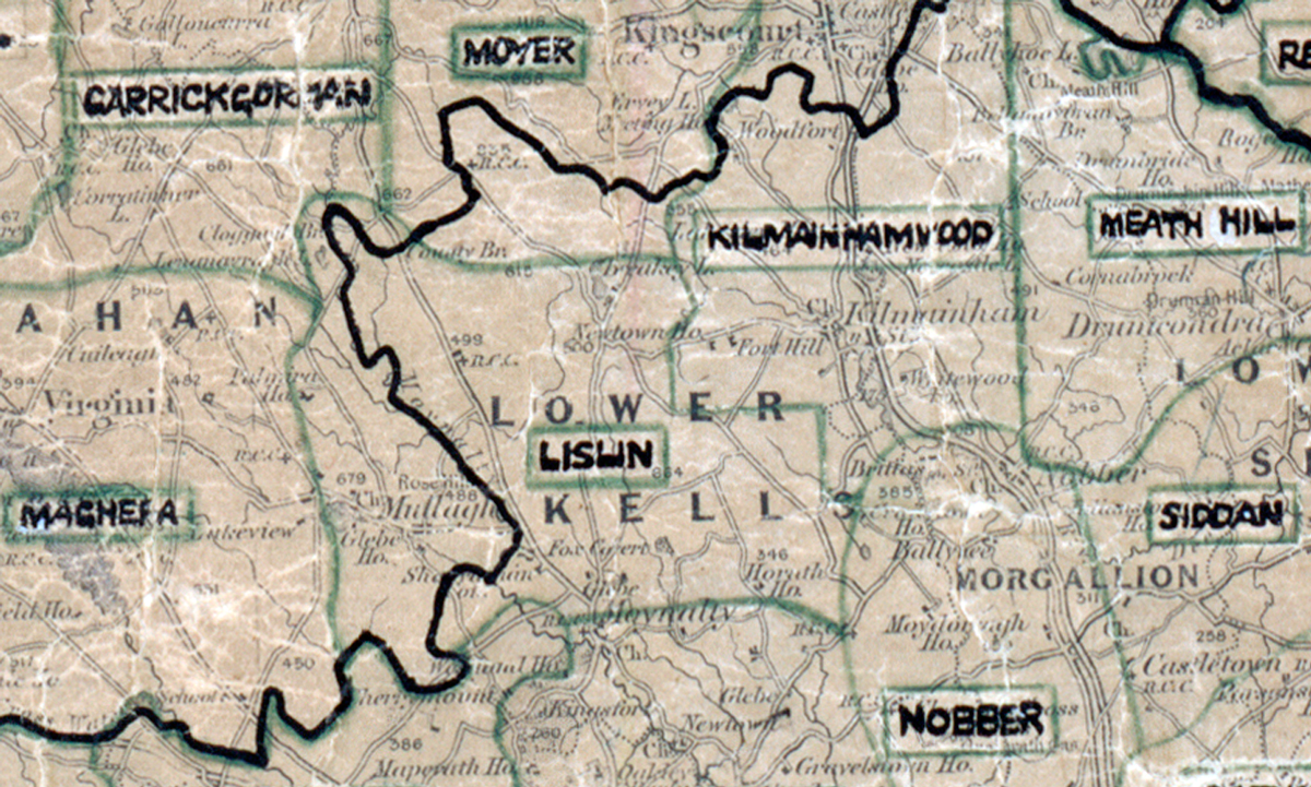 Map extract showing rural electrification areas in County Cavan, including Lislin, Kilmainhamwood, Nobber, Meath Hill and Siddan.