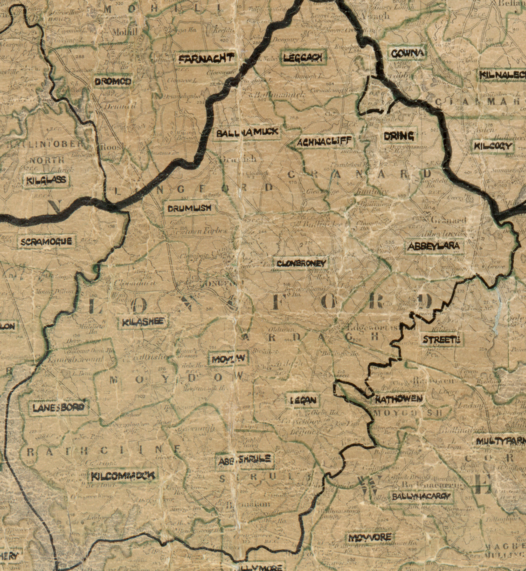 Map showing rural electrification area boundaries across County Longford.