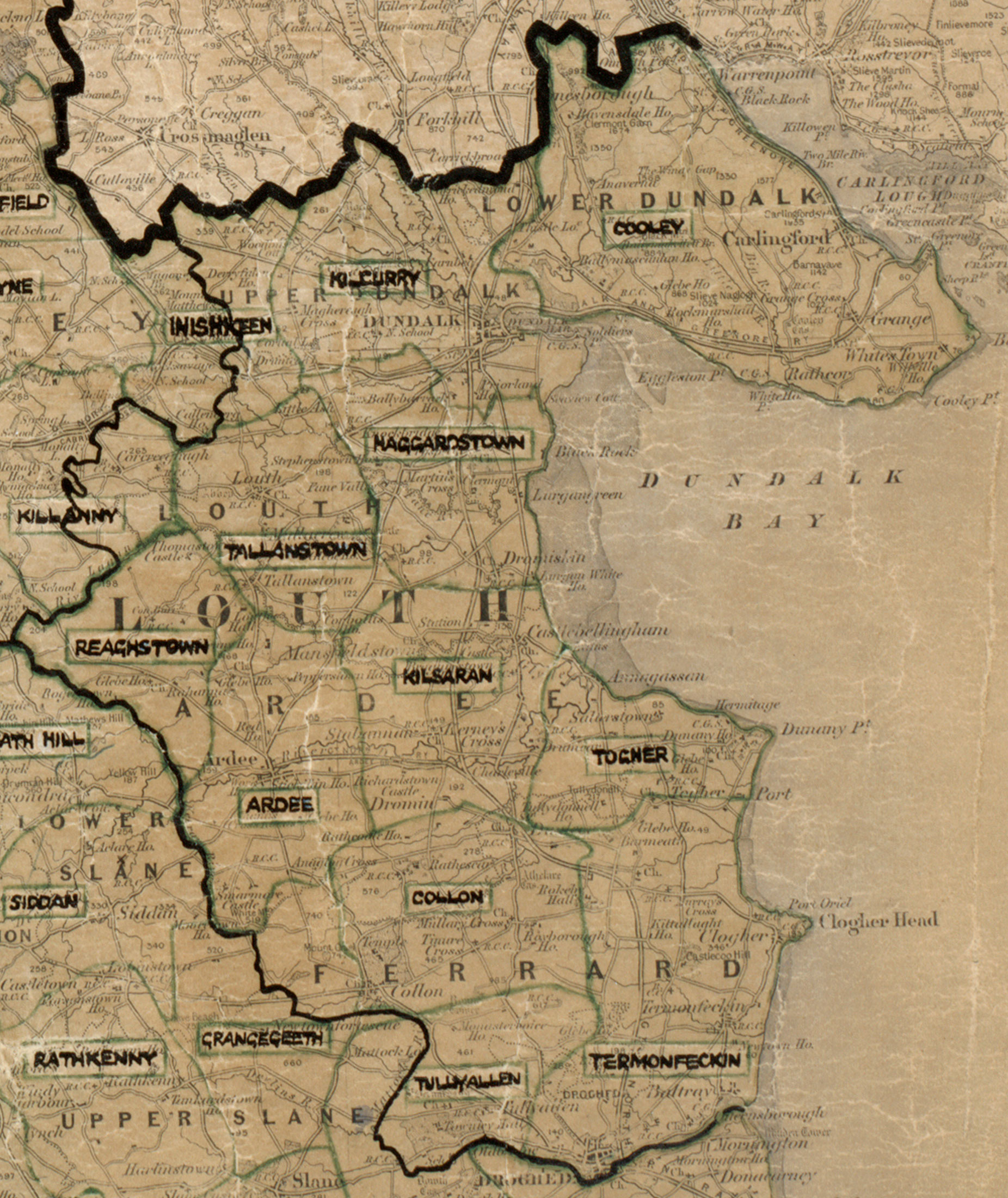 Map showing rural electrification area boundaries in County Louth.