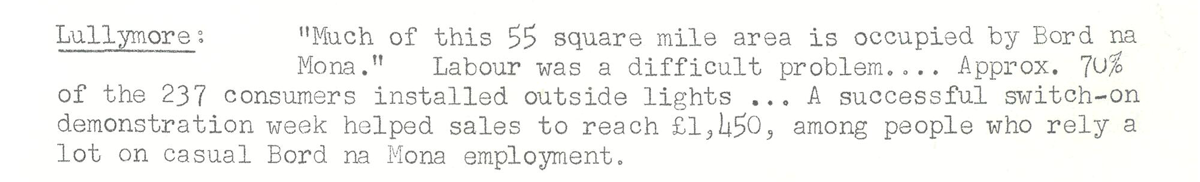 A scanned page from the ESB REO magazine about the Lullymore Rural Area.