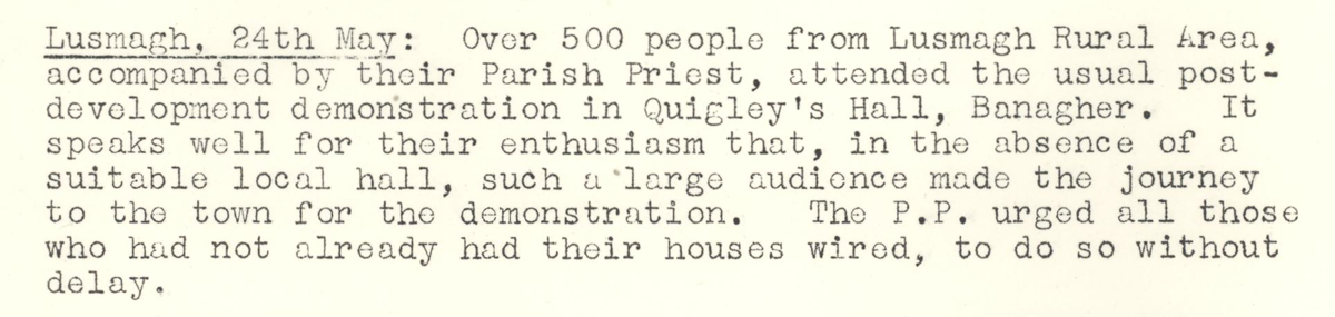 A scanned page from the ESB REO magazine about the Lusmagh Rural Area