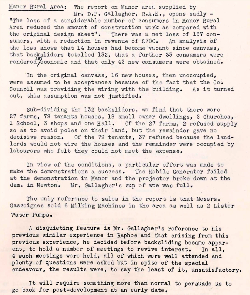 A scanned page from the ESB REO magazine about the Manor Rural Area