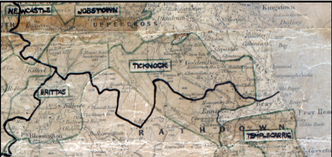 Map of Ticknock brownish blurry writing