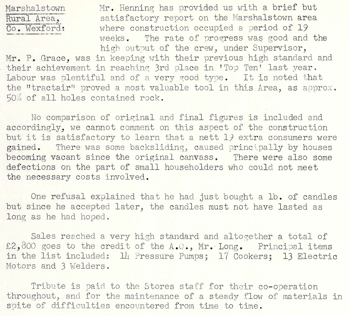 A scanned page from the ESB REO magazine about the Marshallstown Rural Area