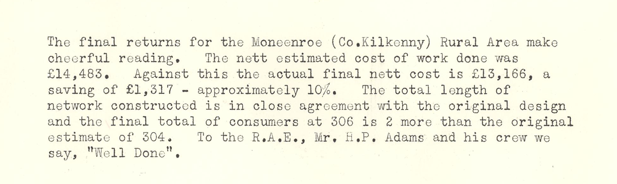 A scanned page from the ESB REO magazine about the Moneenroe Rural Area