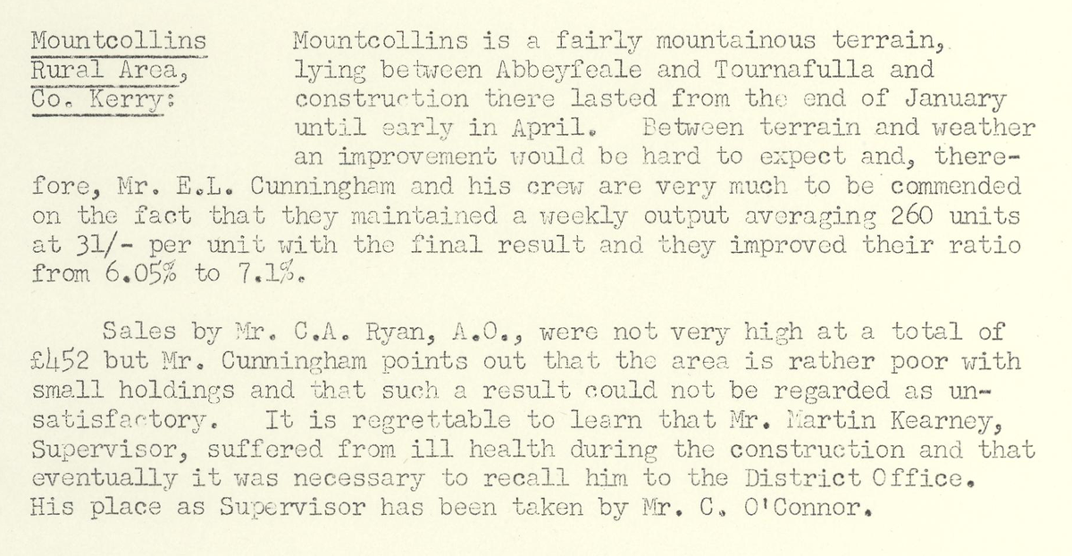 A scanned page from the ESB REO magazine about the Mountcollins Rural Area