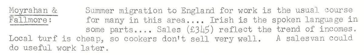 A scanned page from the ESB REO magazine about the Moyrahan Rural Area